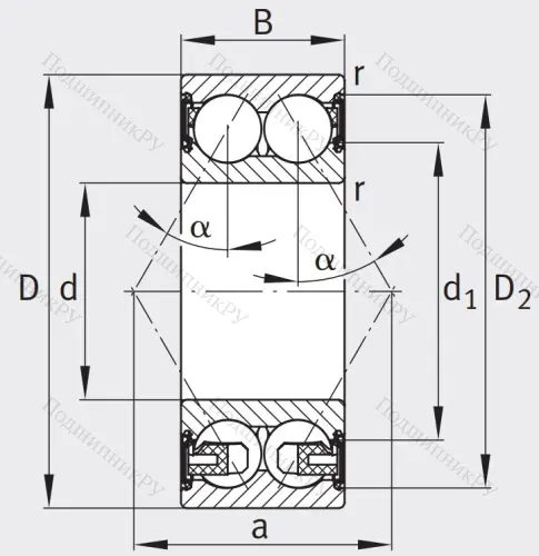 Двухрядный шариковый подшипник 3307 BD XL 2HRS TVH от производителя  FAG