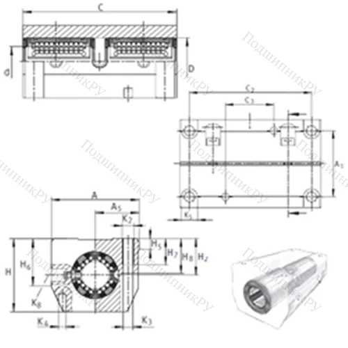 Подшипник шариковый линейный KTSG 12-PP-AS