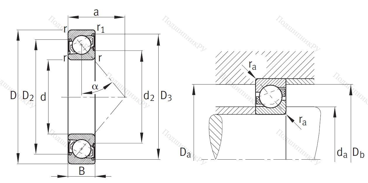 Однорядный шариковый подшипник 7307 B 2RS TVP