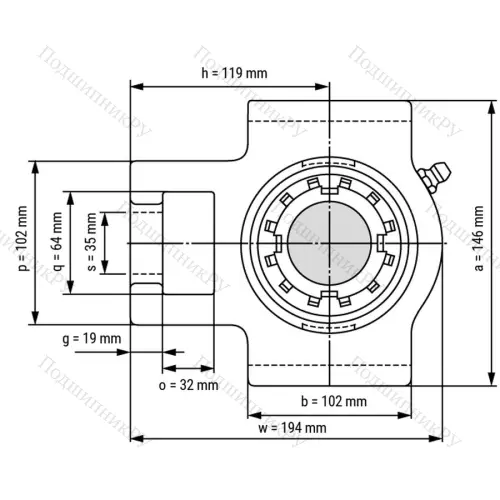 Подшипниковый узел UKT 212+H 2312 - Вал: 55 мм от производителя  LPZ