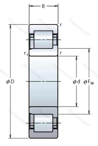 Роликовый цилиндрический подшипник NJ 2308 ET от производителя  NSK Роликовый цилиндрический подшипник NJ 2308 ET от производителя  NSK